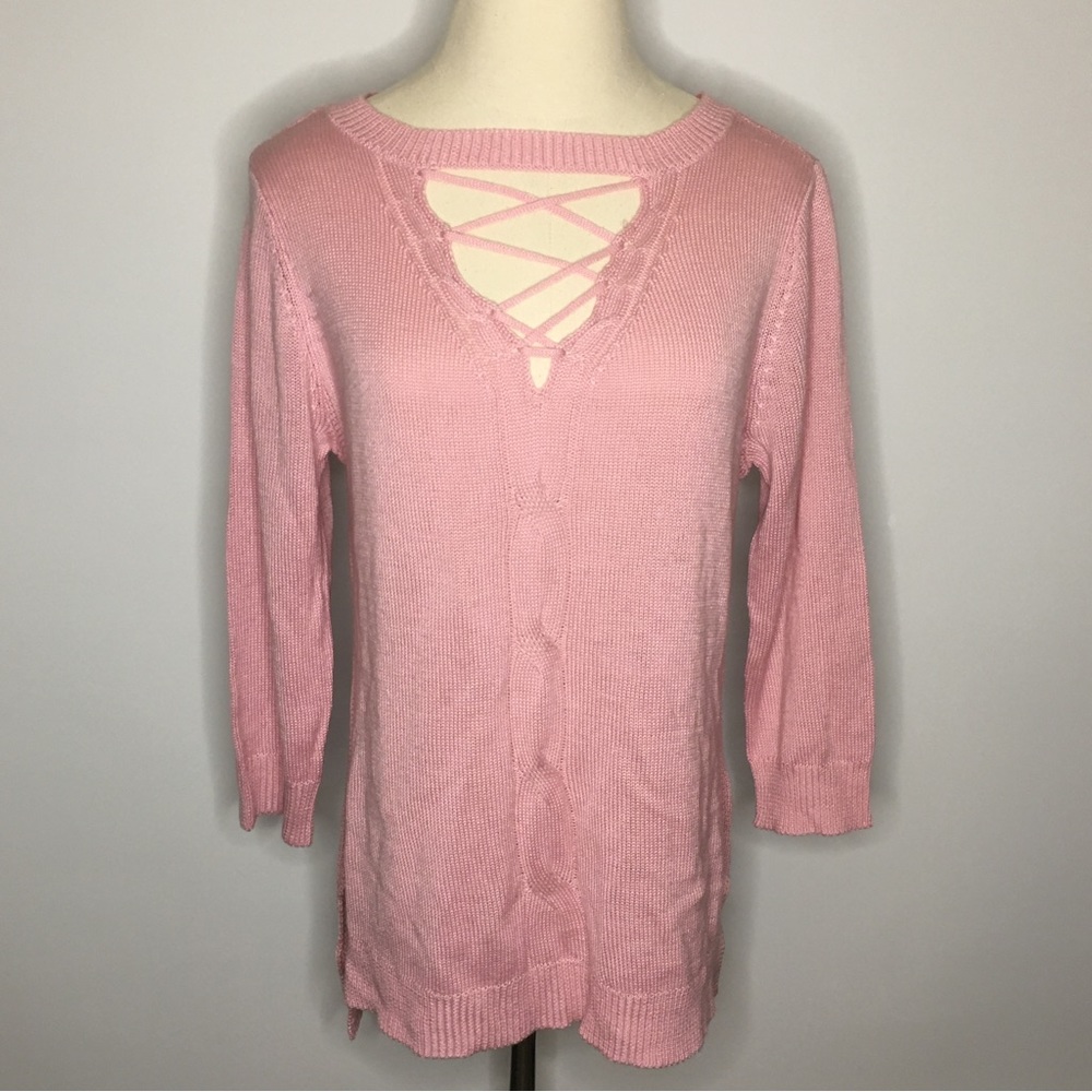 NEW YORK & COMPANY Pink Knit High Low Sweater Medium NWT Flawed